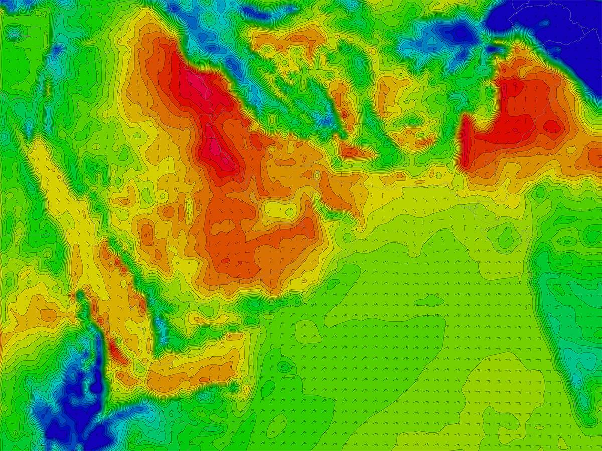 MicroStep-MIS | Screenshot of wind and temperature map from IMS4 Maps