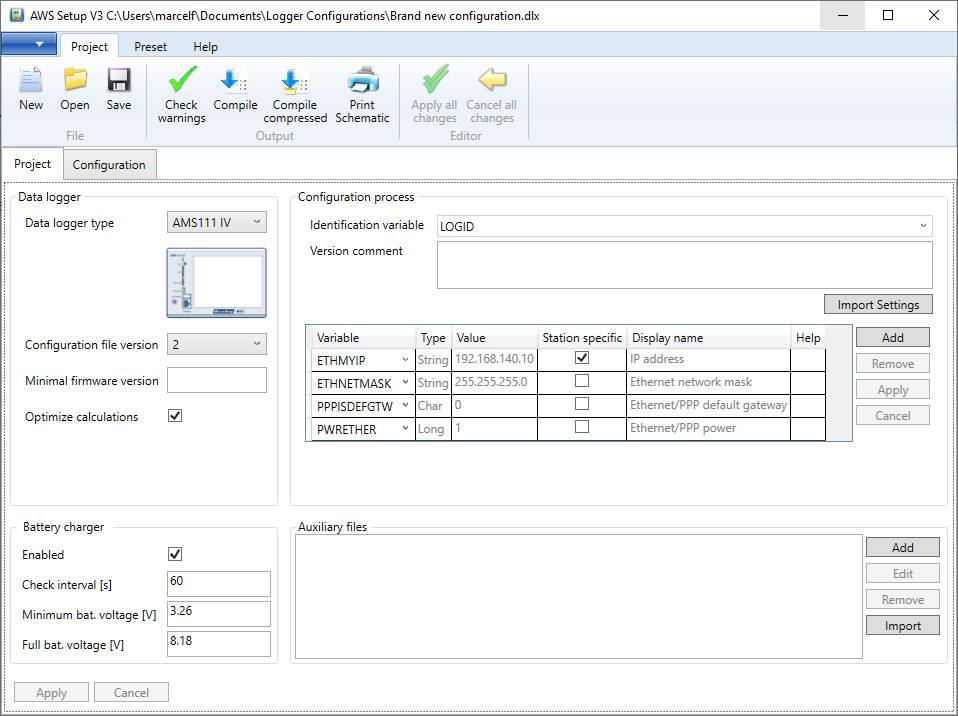 MicroStep-MIS | AWS Setup screen